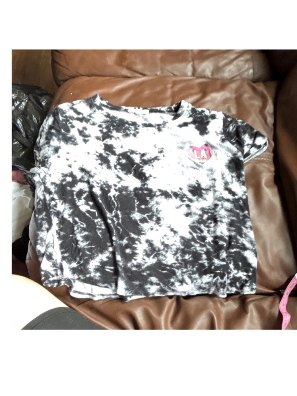 wild fable Black & White Tie-Dye Crop Tee with Pink Heart Patch